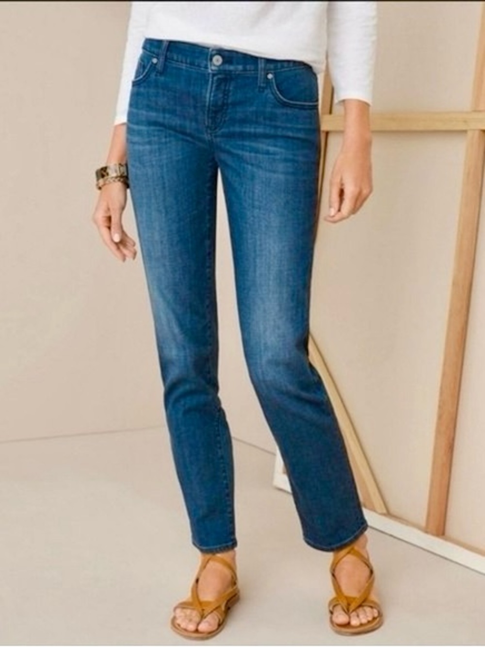 CHICO’S So Slimming Girlfriend Ankle Mid-Wash Straight Jeans w Stretch -#108 LHP